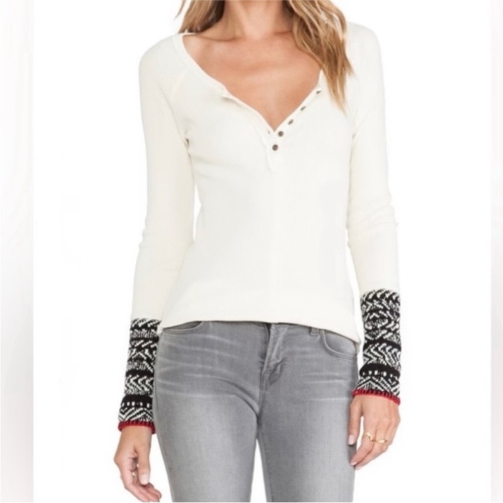 Free People Alpine Cuff Newbie Henley Thermal in Ivory Medium Women’s Sz Medium